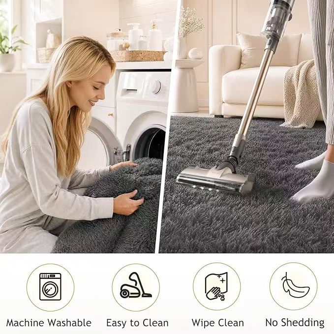 Ophanie Area Rugs for Living Room Bedroom, Washable Non-Slip Fluffy Soft Grey Shag Carpet, Indoor Floor Gray 4x6 Fuzzy Shaggy Living Room Plush Rug for Kids Home Dorm Decor Aesthetic